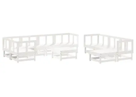 Set mobilier de grădină cu perne, 10 piese, alb, lemn masiv - 3/5