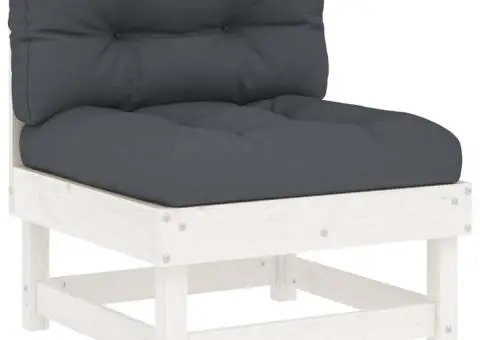 Set mobilier de grădină cu perne, 10 piese, alb, lemn masiv - 4/5