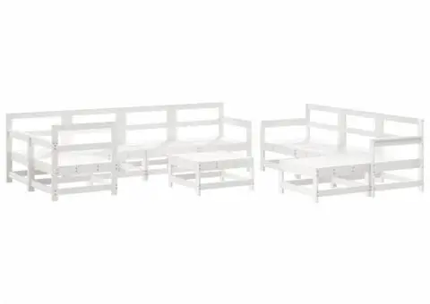 Set mobilier de grădină cu perne, 10 piese, alb, lemn masiv - 3/5