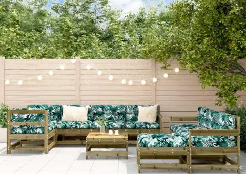 Set mobilier de grădină cu perne, 10 piese, lemn de pin tratat - 1/5