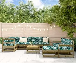 vidaXL Set mobilier de grădină cu perne, 10 piese, lemn de pin tratat