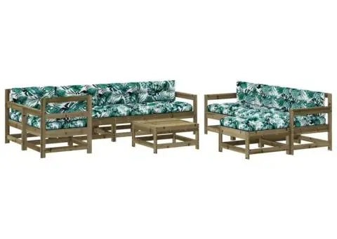 Set mobilier de grădină cu perne, 10 piese, lemn de pin tratat - 2/5