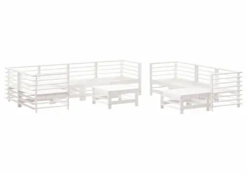 Set mobilier de grădină cu perne, 10 piese, alb, lemn masiv - 3/5