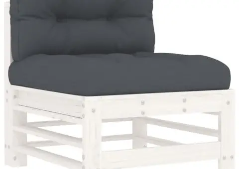 Set mobilier de grădină cu perne, 10 piese, alb, lemn masiv - 4/5