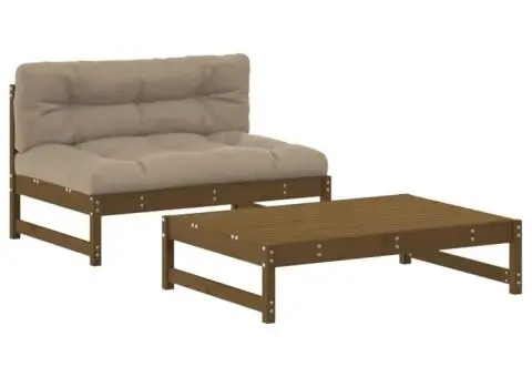Set mobilier grădină cu perne, 2 piese, maro miere lemn masiv - 2/5