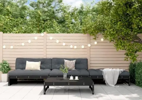 Set mobilier de grădină cu perne, 4 piese, negru, lemn masiv - 1/5