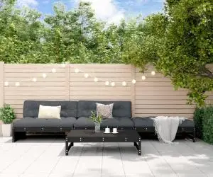 vidaXL Set mobilier de grădină cu perne, 4 piese, negru, lemn masiv