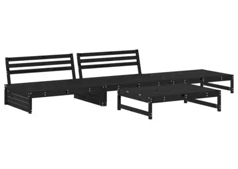 Set mobilier de grădină cu perne, 4 piese, negru, lemn masiv - 3/5