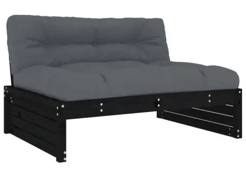 Set mobilier de grădină cu perne, 4 piese, negru, lemn masiv - 4/5