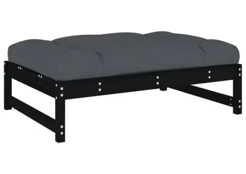 Set mobilier de grădină cu perne, 4 piese, negru, lemn masiv - 5/5