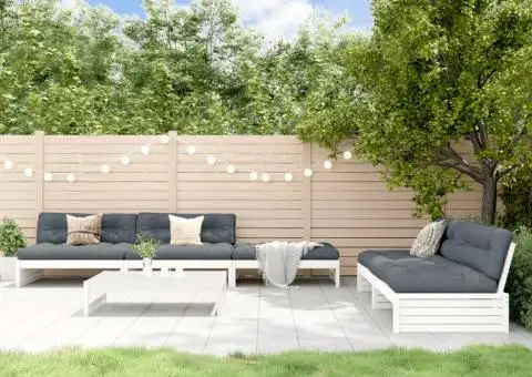 Set mobilier relaxare grădină&perne 6 piese alb lemn masiv pin - 1/5