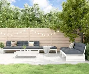 vidaXL Set mobilier relaxare grădină&perne 6 piese alb lemn masiv pin