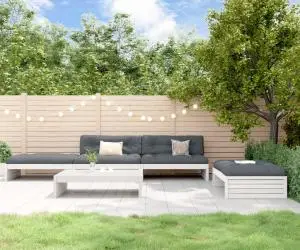 vidaXL Set mobilier de grădină cu perne, 5 piese, alb, lemn masiv