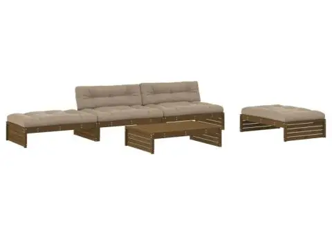 Set mobilier grădină cu perne, 5 piese, maro miere, lemn masiv - 2/5