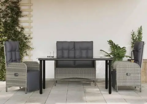 Set mobilier de grădină cu perne, 4 piese, gri, poliratan - 1/5