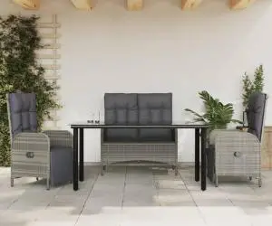 vidaXL Set mobilier de grădină cu perne, 4 piese, gri, poliratan