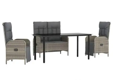 Set mobilier de grădină cu perne, 4 piese, gri, poliratan - 2/5