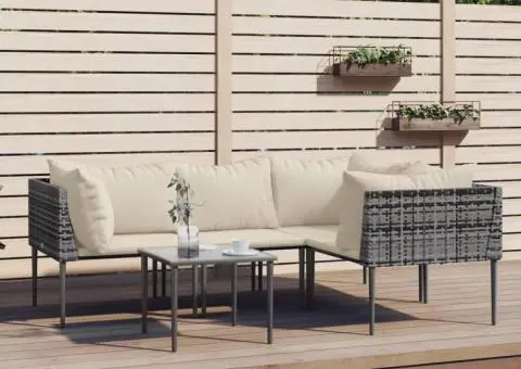 Set mobilier de grădină cu perne, 5 piese, gri, poliratan - 1/5