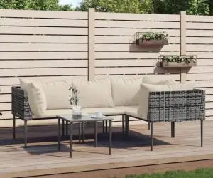 vidaXL Set mobilier de grădină cu perne, 5 piese, gri, poliratan