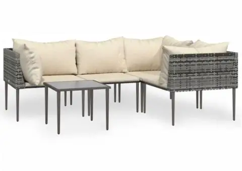 Set mobilier de grădină cu perne, 5 piese, gri, poliratan - 2/5