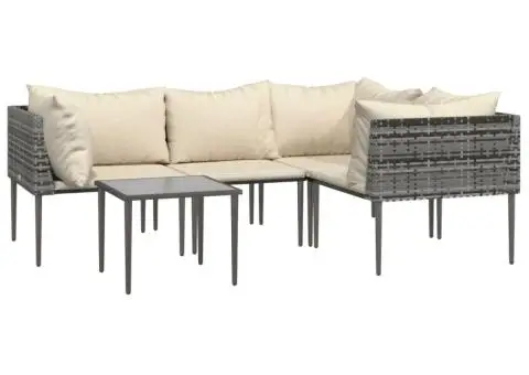 Set mobilier de grădină cu perne, 5 piese, gri, poliratan - 3/5