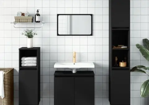 Set dulapuri de baie, 3 piese, negru, lemn prelucrat - 1/5