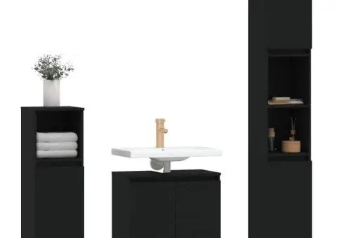 Set dulapuri de baie, 3 piese, negru, lemn prelucrat - 3/5
