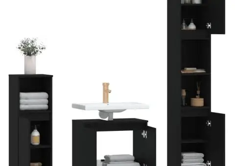 Set dulapuri de baie, 3 piese, negru, lemn prelucrat - 4/5