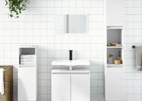 Set dulapuri de baie, 3 piese, alb, lemn prelucrat - 1/5