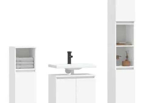 Set dulapuri de baie, 3 piese, alb, lemn prelucrat - 3/5