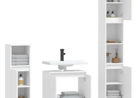 Set dulapuri de baie, 3 piese, alb, lemn prelucrat - 4/5