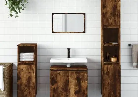 Set dulapuri de baie, 3 piese, stejar afumat, lemn prelucrat - 1/5