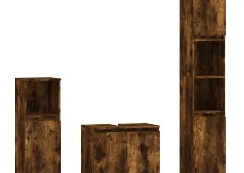 Set dulapuri de baie, 3 piese, stejar afumat, lemn prelucrat - 2/5