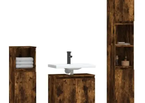 Set dulapuri de baie, 3 piese, stejar afumat, lemn prelucrat - 3/5