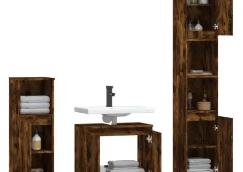 Set dulapuri de baie, 3 piese, stejar afumat, lemn prelucrat - 4/5