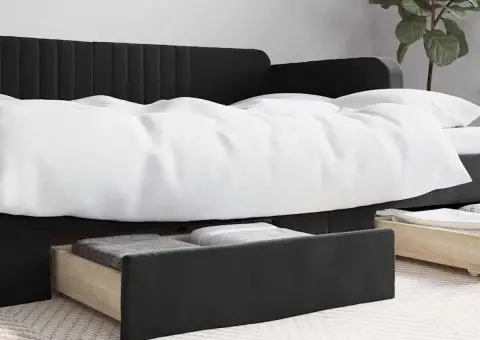 Sertare de pat 2 buc, negru, lemn prelucrat și catifea - 1/5