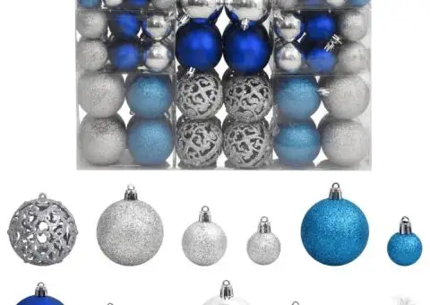 Globuri de Crăciun 100 buc., albastru și argintiu, 3 / 4 / 6 cm - 1/5