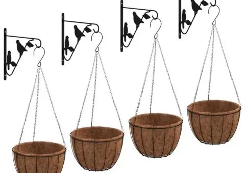Suporturi de jardiniere coș suspendate 4 buc, negru, oțel - 2/5