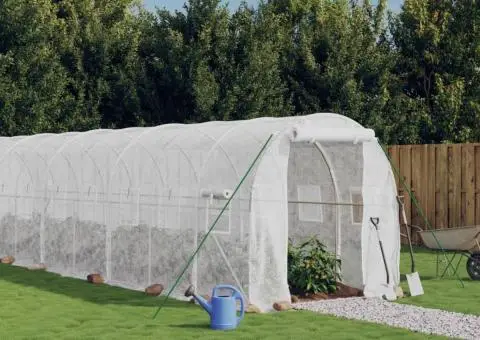 Seră cu cadru din oțel, alb, 16 m², 8x2x2 m - 1/5