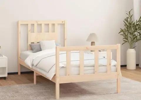 Cadru de pat cu tăblie, 100x200 cm, lemn masiv de pin - 1/5