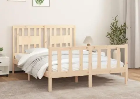 Cadru de pat cu tăblie, 120x200 cm, lemn masiv de pin - 1/5