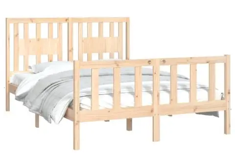 Cadru de pat cu tăblie, 120x200 cm, lemn masiv de pin - 3/5