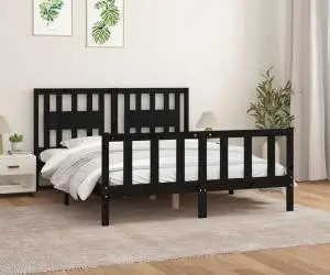 vidaXL Cadru pat tăblie King Size, negru, 150x200 cm, lemn masiv pin