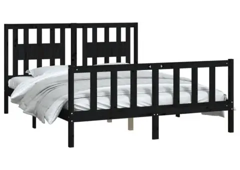 Cadru pat tăblie King Size, negru, 150x200 cm, lemn masiv pin - 3/5