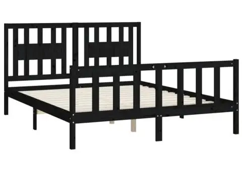 Cadru pat tăblie King Size, negru, 150x200 cm, lemn masiv pin - 4/5