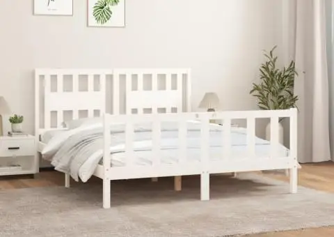 Cadru de pat cu tăblie, 160x200 cm, lemn masiv de pin - 1/5