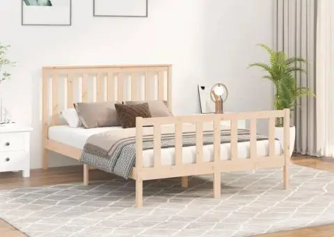 Cadru de pat fără saltea, 140x200 cm, lemn masiv pin - 1/5