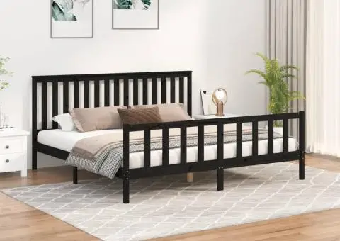 Cadru pat cu tăblie Super King negru 180x200 cm lemn masiv pin - 1/5