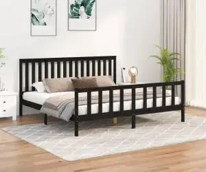 vidaXL Cadru pat cu tăblie Super King negru 180x200 cm lemn masiv pin