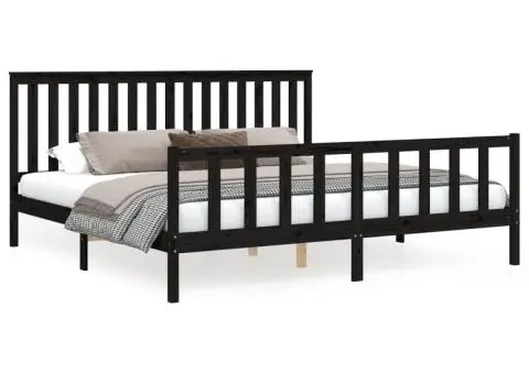 Cadru pat cu tăblie Super King negru 180x200 cm lemn masiv pin - 2/5